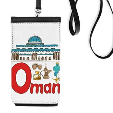 Imagem de Carteira de telefone com estampa de marco nacional Oman bolsa para pendurar móvel bolso preto