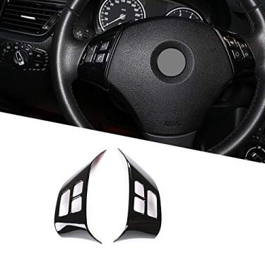 Imagem de JIERS Para BMW X1 E84 2010-2013 E90 E92 Série 3 2005-2012, acessórios de carro moldura de botão de volante preto brilhante ABS cromado