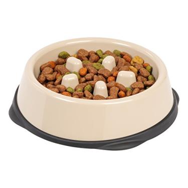 Imagem de Iris USA Tigela pequena de alimentação lenta para animais de estimação de focinho longo, tigela de alimentação lenta com saliências elevadas para cães, gatos e outros animais de estimação, bege/preto
