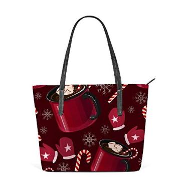 Imagem de Bolsa de ombro feminina sacola de couro para compras grande trabalho luvas chocolate quente bolsa casual