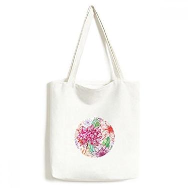 Imagem de Sacola de lona com estampa de flor e pompão, bolsa de compras casual