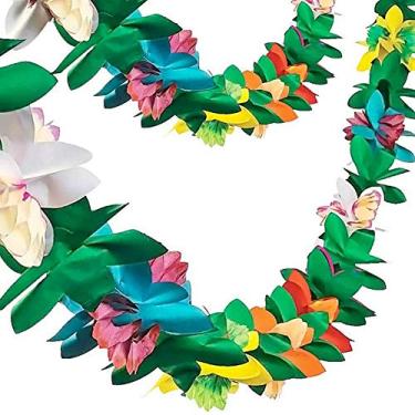 Imagem de FUTUREPLUSX Pacote com 2 decorações de festa de guirlanda tropical, lenço de papel multicolorido, flor de hibisco de 6 metros, faixa de verão para aniversário, tema de praia, Luau Moana, artigos de festa havaiana, decoração de selva