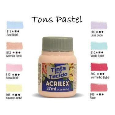 Imagem de Tinta Para Tecido 37ml Acrilex Kit C/ 8 Tons Pastel