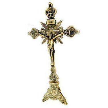 Imagem de Crucifixo De Mesa Em Bronze Raiado Altar Igrejas Bispos Jesus Cristo 3