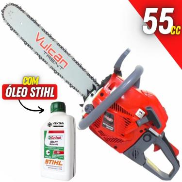 Imagem de Motosserra Profissional á Gasolina Vulcan VSL550P 2T 55CC 3HP Com Sabre 18`` Forte e de Alta Durabilidade + Óleo Castrol Sthil Lubrificante de Motor