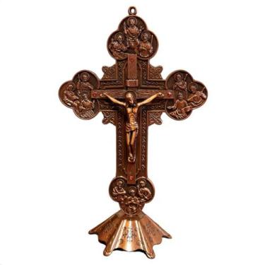 Imagem de Crucifixo Metal Cor Bronze Mesa Parede 12 Apóstolos - 20cm - Equilibri