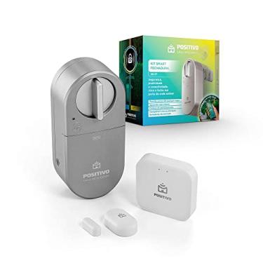 Imagem de Kit Smart Fechadura Wi-Fi Positivo Casa Inteligente, Conexão Bluetooth 5.0, Abertura por aproximação ou App, Bateria de 7,4V, Prata