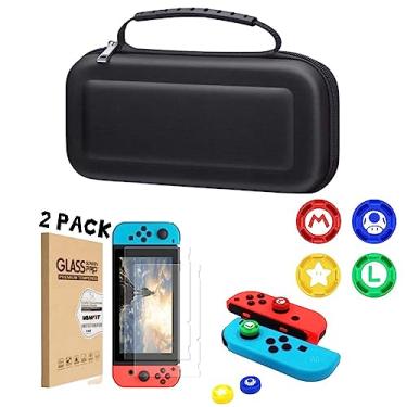 Imagem de Case Capa Estojo Para Nintendo Switch Oled Porta Jogos + Duas Película De Vidro + 4 Grip Mario Personalizado Luxephagames
