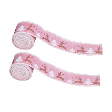 Imagem de Fita de Natal Renda Presente da Manhã Rosa Sacos de Presente Decoração Rolos de Aniagem Fitas de Impressão Fitas de Ação de Graças Cintas de Linho Fio de Ferro Verifique a Fita