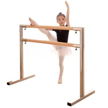 Imagem de Ballet Barre Pólo de balé móvel de aço inoxidável com alça de madeira, adequado para estúdio de dança em casa, academia, barra de extensão (Color : Silver, Size : 1.5M/5FT)