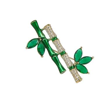 Imagem de YYSuniee Broche de zircônia cúbica verde broches criativos em forma de bambu para presente feminino, Latão, Zircônia cúbica