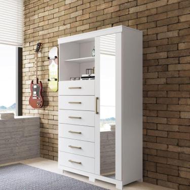 Imagem de Cômoda 6 Gavetas 1 Porta 2 Nichos Marabá 1.6 com Espelho e Pés Branco