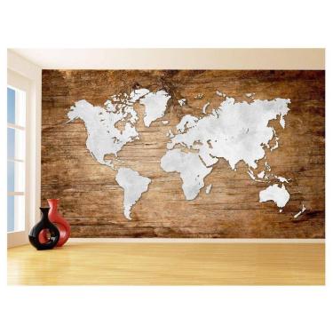 Imagem de Papel De Parede 3D Mapa Mundi Madeira Concreto 3,5M Nmu22