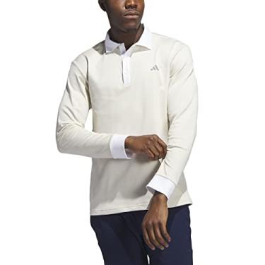 Imagem de adidas Camisa polo masculina Essentials de manga comprida, branco mesclado, pequeno