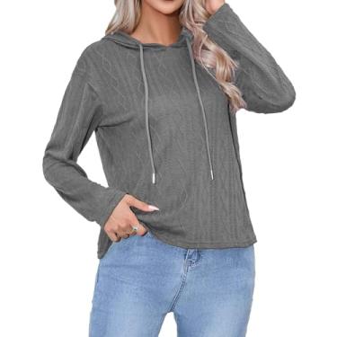 Imagem de Pulôver Com Capuz, Estampa Casual Colorida, Textura Com Cordão, Cor Pura, Top Feminino Com Capuz para Festa (S)