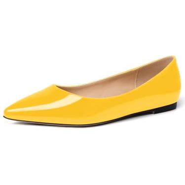 Imagem de WAYDERNS Sapatos rasos femininos casuais para encontros com bico fino e envernizado, Amarelo, 10