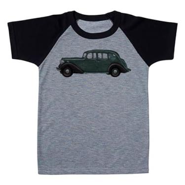 Imagem de Camiseta Raglan Infantil Cinza Carro Cinza Escuro Vintage Retro (BR, Numérico, 6, Regular, Polialgodão)
