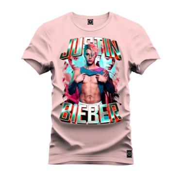 Imagem de Camiseta Casual 100% Algodão Estampada Justin Biber Glow Rosa M