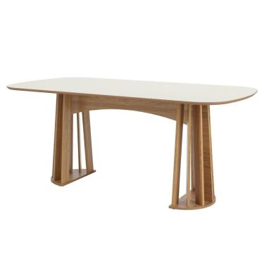 Imagem de Mesa Oval Ripada 180x90cm Tampo MDF Dalla Costa Off White/Freijó