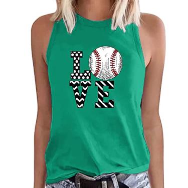 Imagem de Camiseta regata feminina com estampa de beisebol sem mangas camiseta gola redonda blusas casuais de verão P-GGG, #02 Beisebol Love Green, P