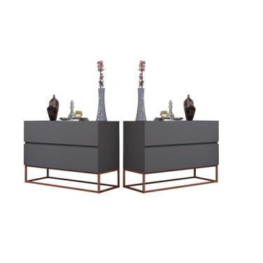 Imagem de Casa Detalhe, Kit 2 Mesa Lateral Cinza Estilo Industrial Criados Eros 60cm com Base De Ferro Cobre