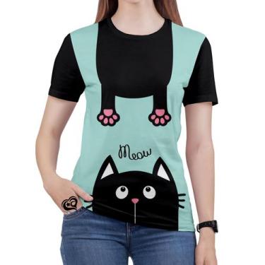 Imagem de Camiseta De Gato Plus Size Animal Feminina Blusa Verde - Alemark