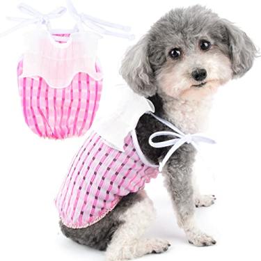 Imagem de Zunea Camisa xadrez para cães pequenos camiseta de verão para meninas roupas de filhote de cachorro com gaze fofa sem mangas colete camisa macia respirável básica camiseta animal de estimação