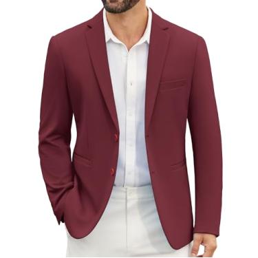 Imagem de COOFANDY Blazer masculino casual slim fit, casaco esportivo de malha leve com dois botões, Borgonha, P