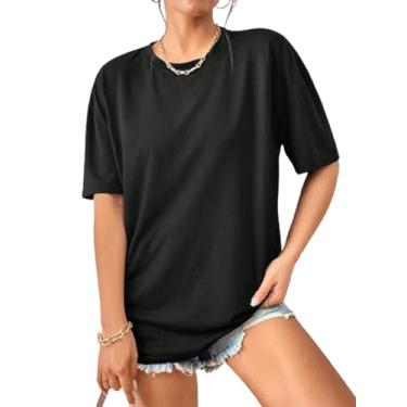 Imagem de SOFIA'S CHOICE Camisetas femininas de manga curta tamanho grande tie dye, Preto liso, P