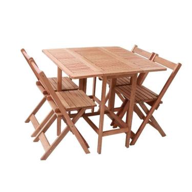 Imagem de Conjunto Prático Dobrável Veneza com 4 Cadeiras Madeira Maciça Madeira