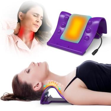 Imagem de TEMASH Dispositivo de tração cervical – Esticador de pescoço aquecido para alívio instantâneo da dor no pescoço, redução de tensão de dor de cabeça e alívio da dor na ATM, com travesseiro de coluna
