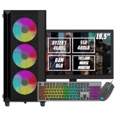 Imagem de Pc Gamer Gamer Completo AMD Ryzen 5 4600G, Placa-mãe A520M, 8GB RAM, SSD 480GB, Fonte 500W, Monitor 19,5" 100hz, Teclado e Mouse Gamer