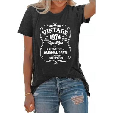 Imagem de Camisetas femininas vintage 1974 para presente de aniversário de 50 anos, retrô, casual, de manga curta, Cinza 3, G