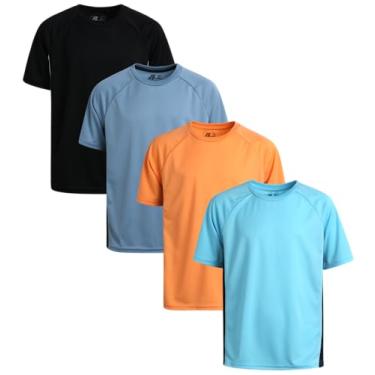 Imagem de Pro Athlete Camiseta atlética para meninos – Pacote com 4 camisetas esportivas de desempenho ativo Dry-Fit (8-16), Cinza/preto/laranja/azul claro, 8