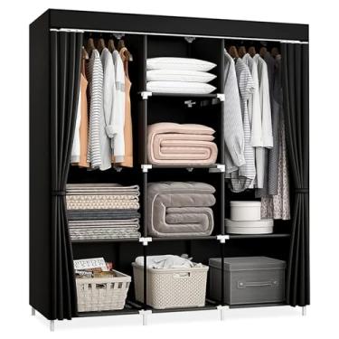 Imagem de Guarda Roupas Dobrável Casal Armário Prateleira Organizadora (Preto)