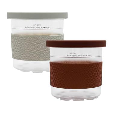 Imagem de Pacote com 2 tampas de gel de sílica com manga, compatível com as máquinas de sorvete Ninja NC301, NC300, NC290, NC299AMZ, CN305A e CN301CO Series, caneca genuína (cinza/café)