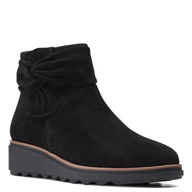 Imagem de Clarks Sharon Salon Bota de cano curto feminina, Camurça preta/Bronze escuro, 34