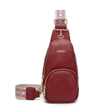 Imagem de AIJIEKE Bolsa tiracolo para mulheres, bolsa tiracolo para mulheres, bolsa pequena de couro vegano, pochete pequena, viagem caminhada, Vermelho, Transversal