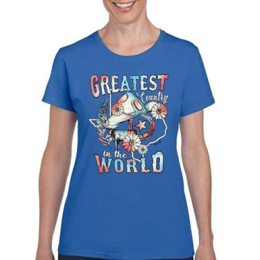 Imagem de Camiseta feminina Greatest Country in The World Cowgirl Cowboy Girlfriend Southwest Rodeo Country Western Rancher, Azul, GG