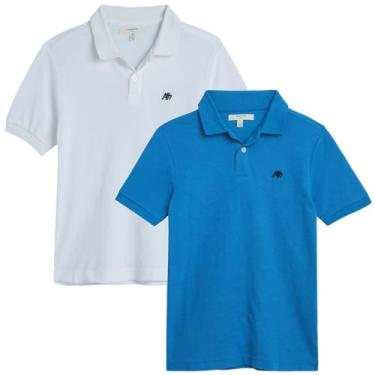 Imagem de AEROPOSTALE Camisa polo para meninos – Pacote com 2 unidades, modelagem clássica, manga curta, piquê, camisa de golfe elástica confortável para meninos (8-16), branco/azul, 8