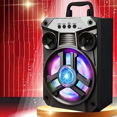 Imagem de Alto-falantes Bluetooth, alto-falante Bluetooth portátil com alça, subwoofer duplo, alto-falante sem fio Bluetooth 5.0, suporte para rádio FM, longo tempo de reprodução para casa, festa, Square Dance/