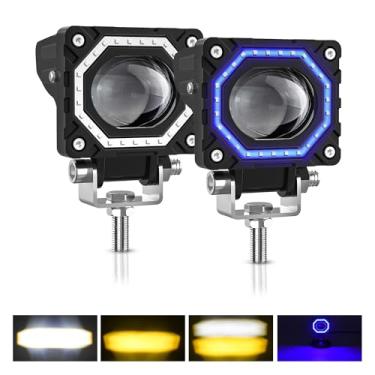 Imagem de Kairiyard Luzes de motocicleta, luzes de neblina de LED âmbar brancas de 7 cm com DRL azul 60 W 6000 lm luzes de LED à prova d'água para motocicleta caminhão SUV UTV ATV trator (pacote com 2)
