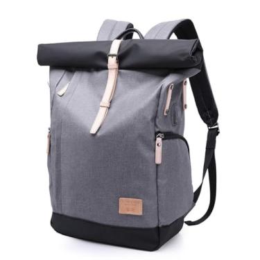 Imagem de BANGE Mochila Notebook Impermeável Bolsa Executiva com USB Reforçada com Detalhes em Couro (Cinza Claro)