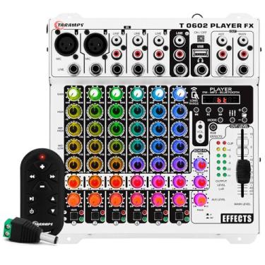 Imagem de Mesa De Som Taramps 6 Canais Player Multicolor T0602 Mixer T 0602 Equalizador 4 Bandas Mp3 Usb Fm Bluetooth 78 Efeitos Rgb Led Efeito Echo FX Microfone Violão Som Automotivo Profissional Igreja