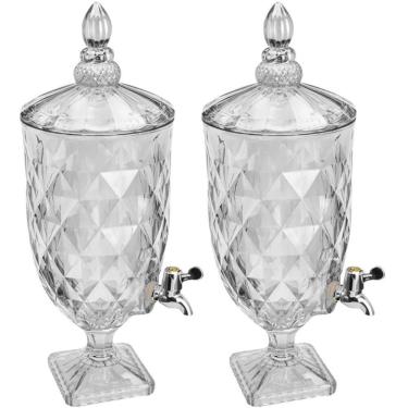 Imagem de Kit 2 Suqueiras de Cristal com Pé 5L Diamond Lyor Torneira Dispenser Bebidas Incolor