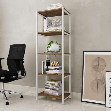 Imagem de Aparador Para Sala 5 Prateleiras 50 cm Imbuia Branco Zed Steel Mobile
