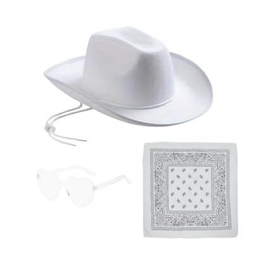 Imagem de Deevoka Chapéu de vaqueira com decoração de chapéu de cowboy ocidental para performance em clube, vestido de dama de honra, BRANCO