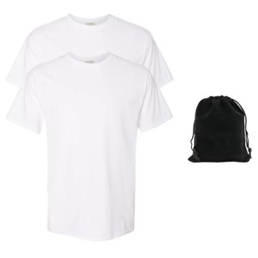 Imagem de Hanes Camiseta ComfortWash tingida, branca, algodão ultramacio, pré-encolhida, sem etiqueta – para uso casual, 2 pacotes com bolsa, Branco, PP