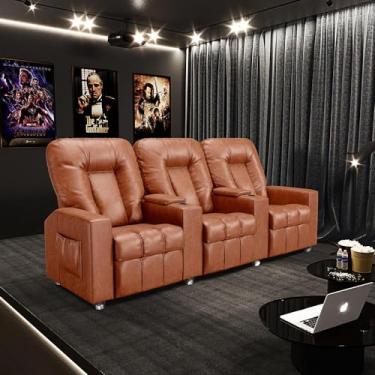 Imagem de Poltrona do Papai Reclinável 3 Lugares Sala de Cinema Pequim Manual PU Camel G23 - Gran Belo