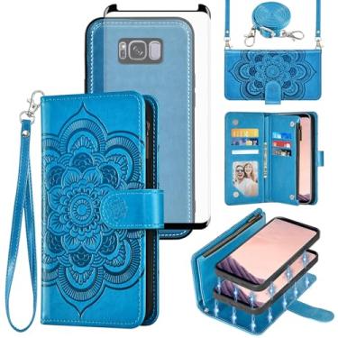 Imagem de Asuwish Capa de celular para Samsung Galaxy S8 Plus com zíper carteira destacável com protetor de tela de vidro temperado, suporte de cartão de flores S8plus S 8 8plus 8S Edge S8+ SM-G955U mulheres